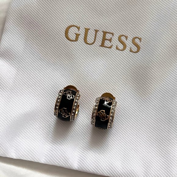 GUESS luxury authentic gold/ black hoop earrings ✨ - Picture 4 of 5